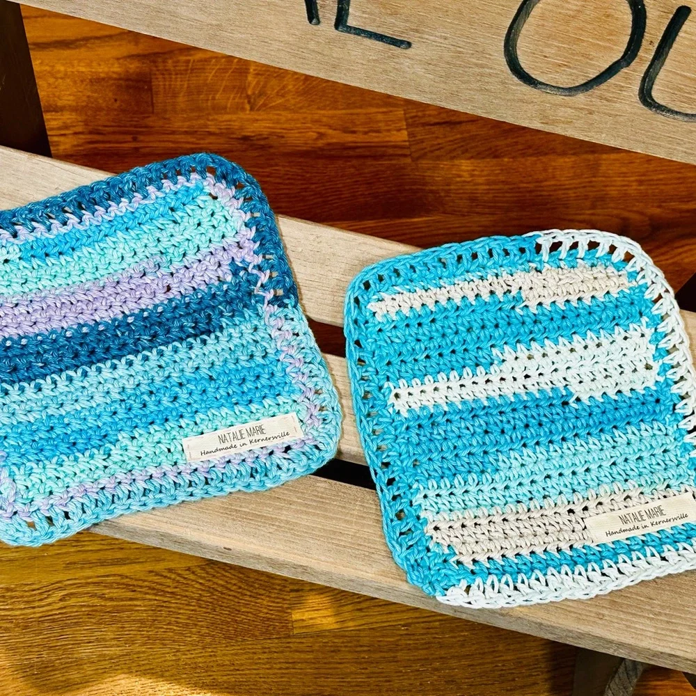 NWT Handmade Cotton Dish Wash Cloth Striped Multi Color - Set of 2